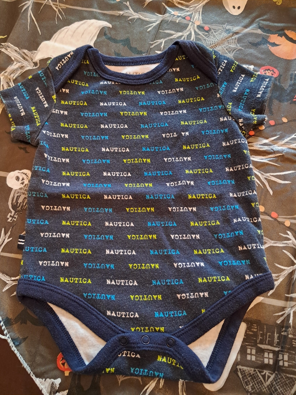 Nautica Navy Logo-Print Baby Bodysuit with Multicolor Text
